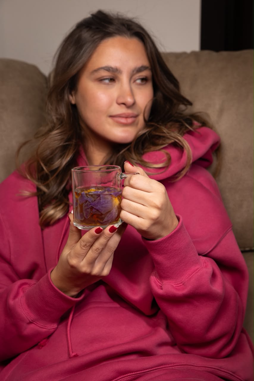 Customer enjoying Blue Lotus tea